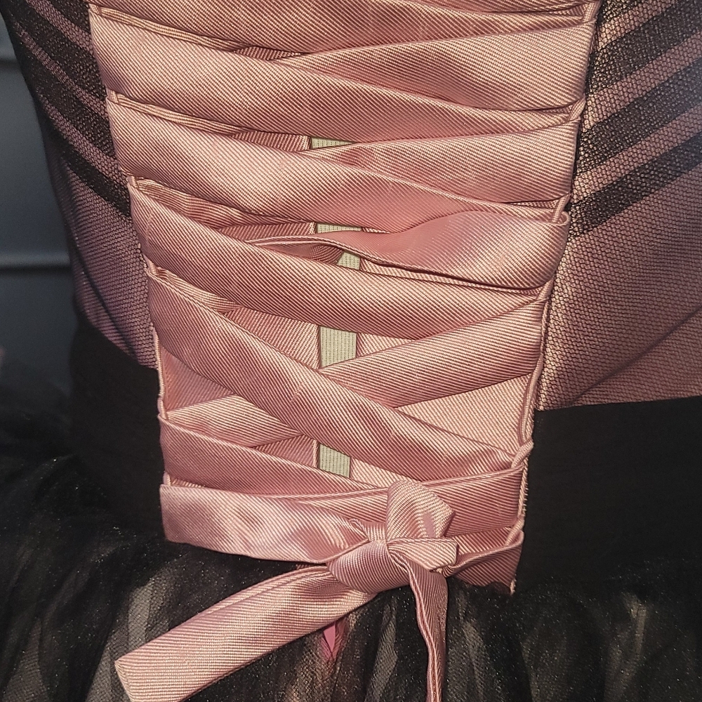 pauline Black Pink satin Asymmetrical Ruched corset mesh Prom Dress occassion - Picture 3 of 8